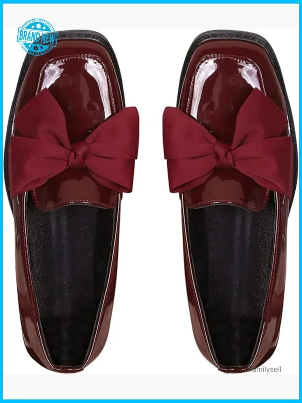 Elegant Leather Loafers Square Toe Slip On Dressy Bow Chic Women Shoes